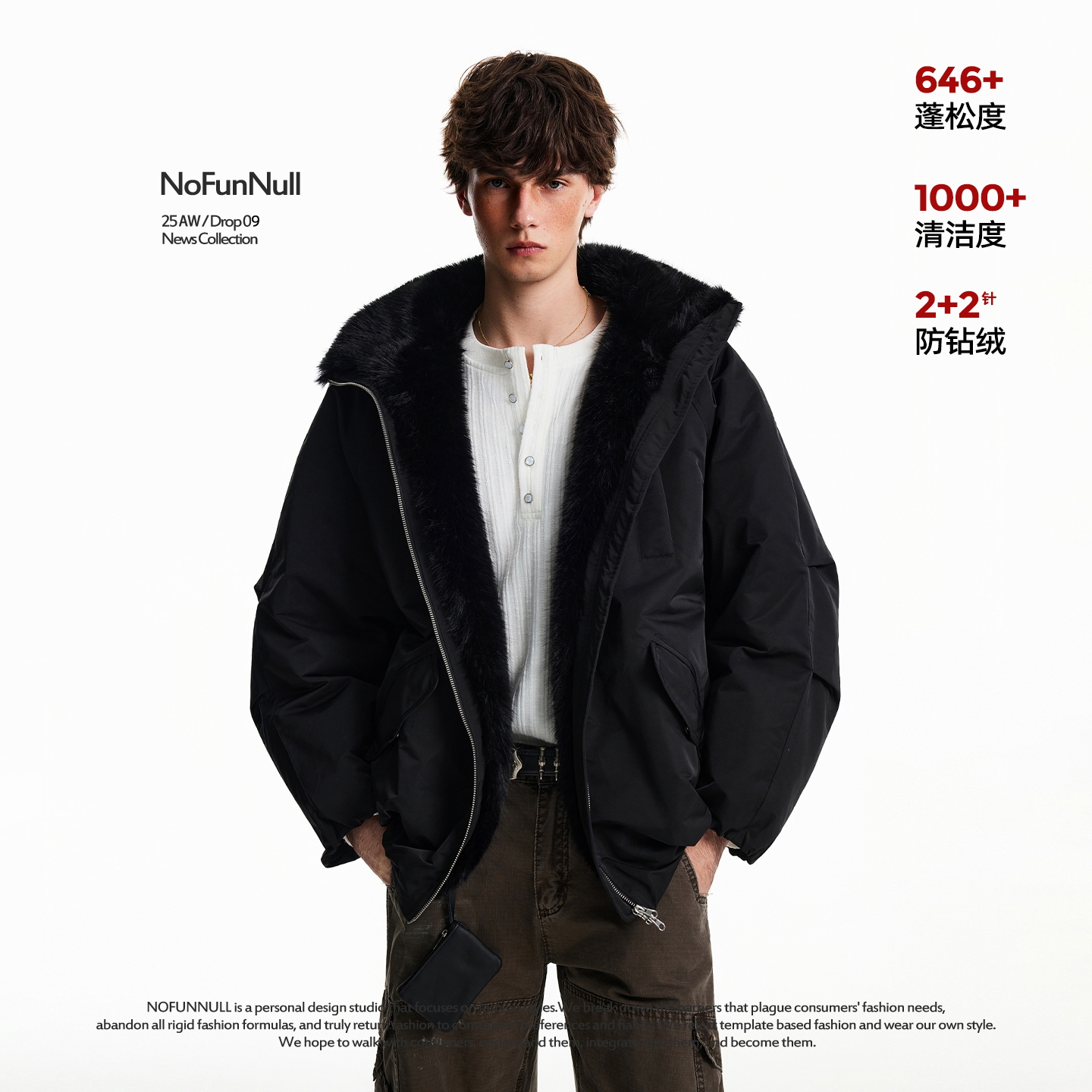 NOFUNNULL复古毛领座山雕羽绒服