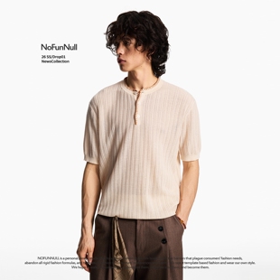 T恤26夏季 男女手缝线亚麻上衣 复古亨利领莱赛尔短袖 NOFUNNULL美式