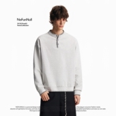 NOFUNNULL 上衣 男老钱风打底长袖 美式 设计感手缝线亨利领卫衣春季