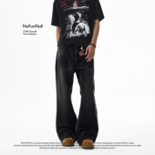 美式 cleanfit微喇水洗牛仔裤 男女秋季 NOFUNNULL 复古宽松直筒裤 潮