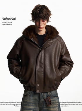 NOFUNNULL 复古座山雕皮衣棉服冬季男女设计感加绒加厚保暖外套潮