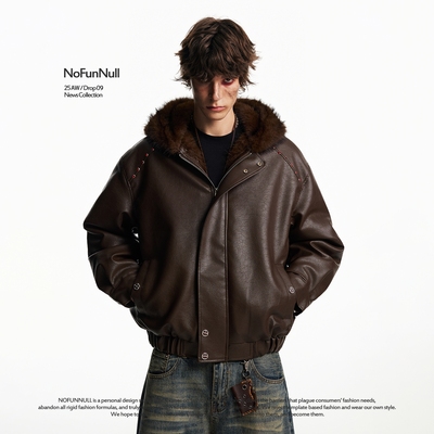 NOFUNNULL复古座山雕皮衣棉服潮