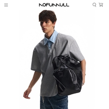 NOFUNNULL美式休闲假两件衬衫领短袖polo衫男宽松简约通勤上衣t恤