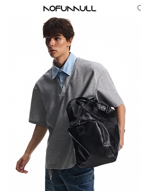 NOFUNNULL美式休闲假两件衬衫领短袖polo衫男宽松简约通勤上衣t恤