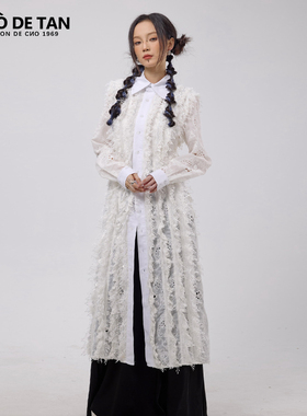 SHUODETAN原创复古英伦长袖蕾丝衬衣领白色银亮片长款纯棉连衣裙