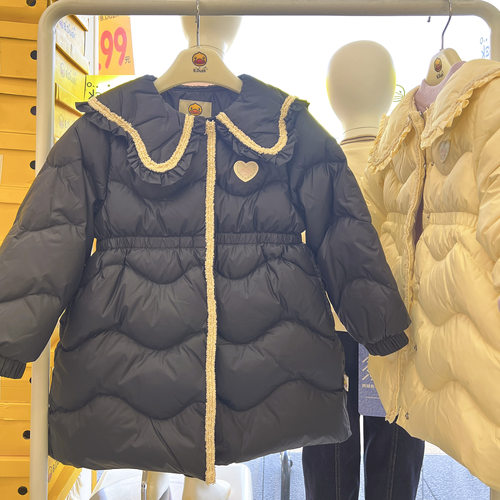 小黄鸭法式温柔风小香风中长款收腰羽绒服女冬季娃娃领束带外套