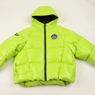B.Duck短款羽绒服男女通用荧光绿连帽保暖外套休闲