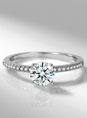 S925纯银婚戒克拉钻戒女戒指莫桑石四爪八心八箭结婚订婚仿真钻石