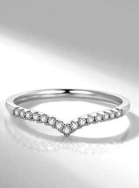 V型小排钻戒群镶结婚戒指锆石叠戴时尚经典百搭对戒排戒闭口女戒