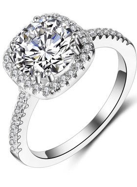 公主方钻潮流食指戒指女ins925纯银不掉色闭口新款仿真钻女士指环