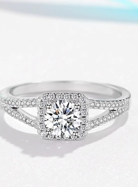 网红女戒指莫桑石钻戒仿真一克拉闭口镀铂金原创设计求婚情侣礼物