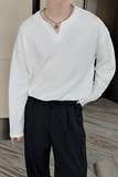 2021秋装韩版网红宽松纯色V领舒适打底衫长袖T恤B267-T，男装T恤，电商B267