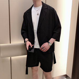 夏韩版短袖男五分袖外套潮流宽松小西服短裤套装A369-TZ008图片