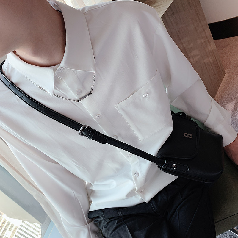 秋装新款男士长袖衬衫宽松英伦纯色铁链衬衣男潮A369-CS20072,男装衬衫,电商B267