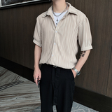 夏季韩版网红褶皱面料轻奢小众高级短袖衬衫男痞帅衬衣CS296，男装衬衫，电商B267