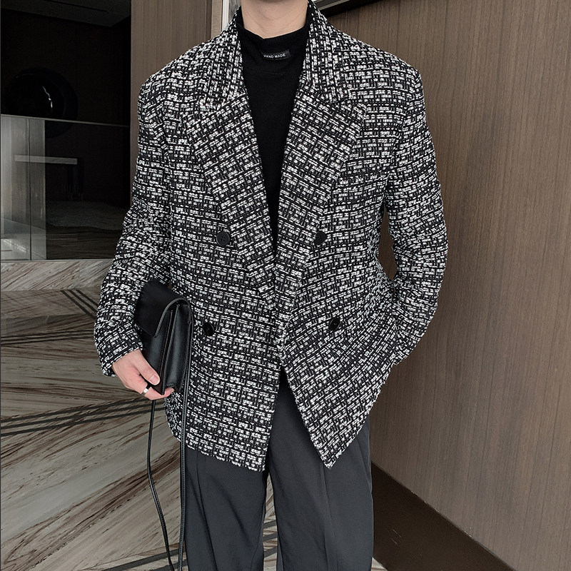 秋冬加厚小香风休闲西服男韩版宽松毛呢西装外套ins潮XZ028图片