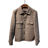 ins秋冬季格子呢料外套男韩版修身大衣短款夹克A369-8002，男装毛呢大衣，电商B267