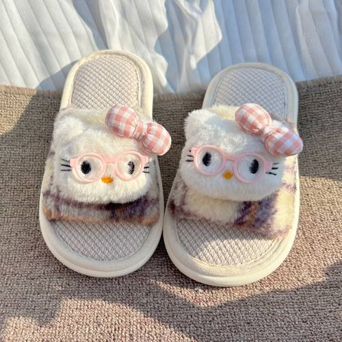 女童可爱亚麻拖鞋儿童春秋新款室内居家防滑小女孩卡通可爱四季拖