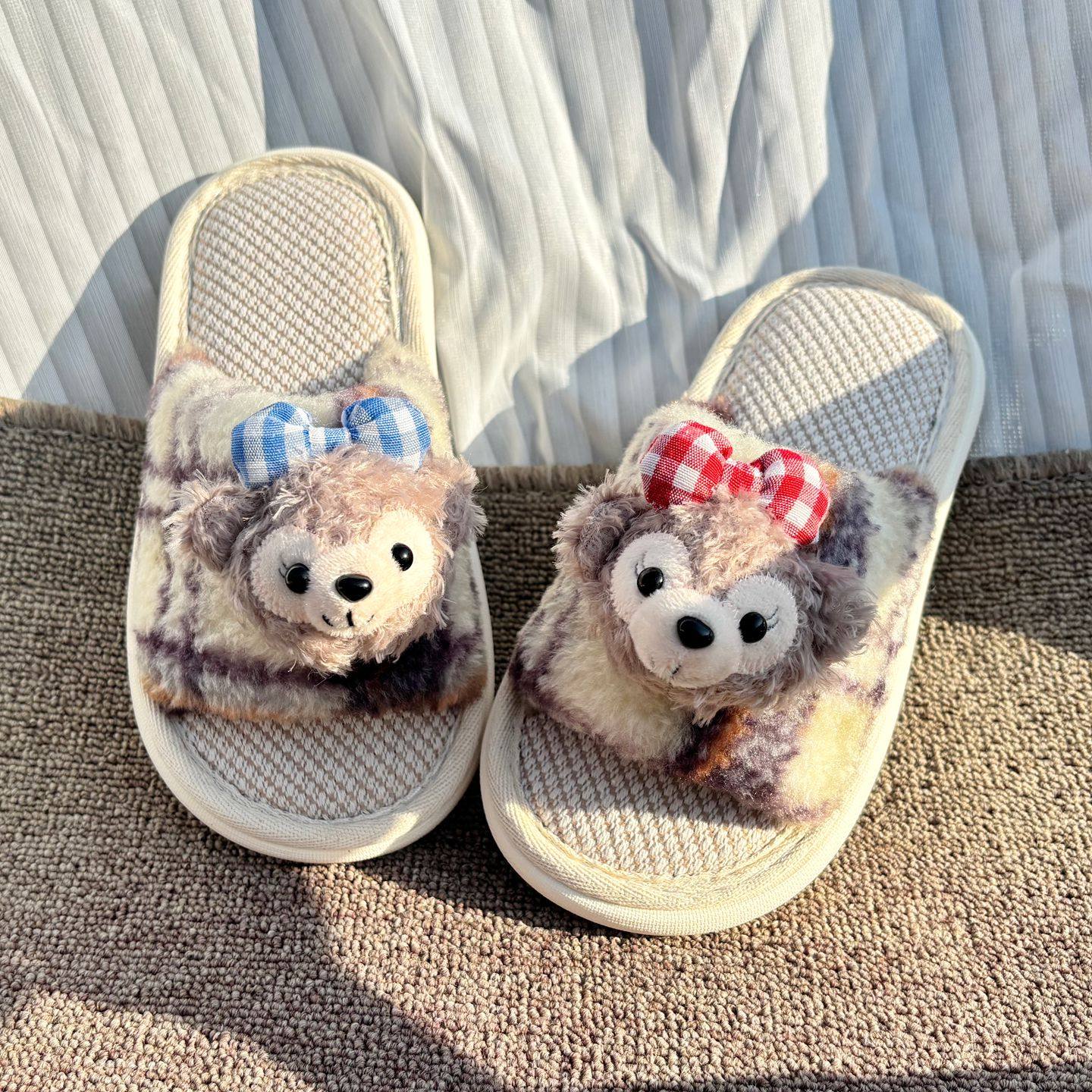 可爱雪莉弘女童亚麻拖鞋儿童2026新款春秋室内居家防滑地板亲子拖