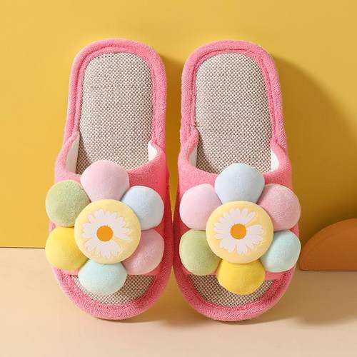 儿童拖鞋女女童室内家居亚麻春秋季男童宝宝卡通动物女孩四季新款