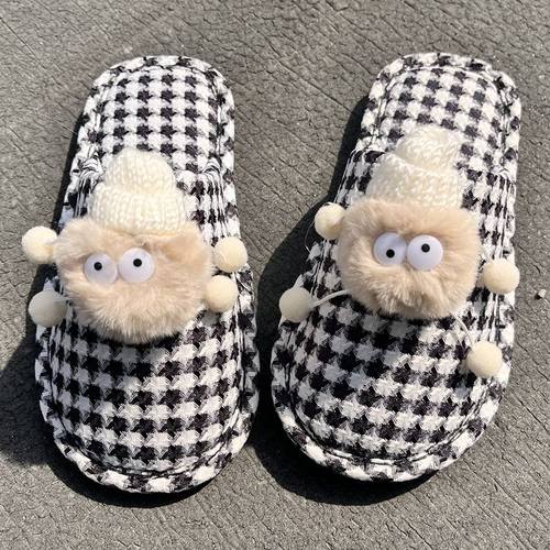 公主平跟包头格子布艺木地板软底