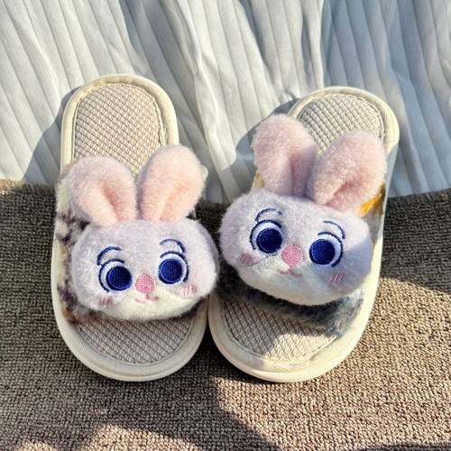 儿童拖鞋女童2026新款春季亚麻室内居家防滑小女孩可爱兔朱迪拖鞋