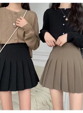 早春新款韩版高腰黑色小短裙百搭显瘦半身A字裙包臀百褶裙