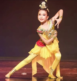 新款敦煌舞蹈服少儿古典舞飞天乐鼓演出服中国风民族舞腰鼓表演服