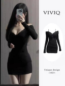 纯欲性感蕾丝长袖 掐腰包臀短裙子 小众设计感修身 连衣裙女秋季 新款