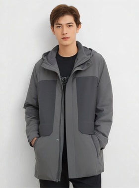 S244027F02爱登堡男装2024年冬装新款连帽白鸭绒羽绒服休闲服