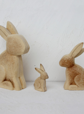 手工木兔子可爱桌面摆件
