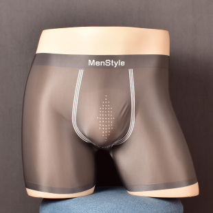 四角裤 10A抑菌单层透气囊袋一片式 冰丝平角内裤 油光缎面轻奢男士
