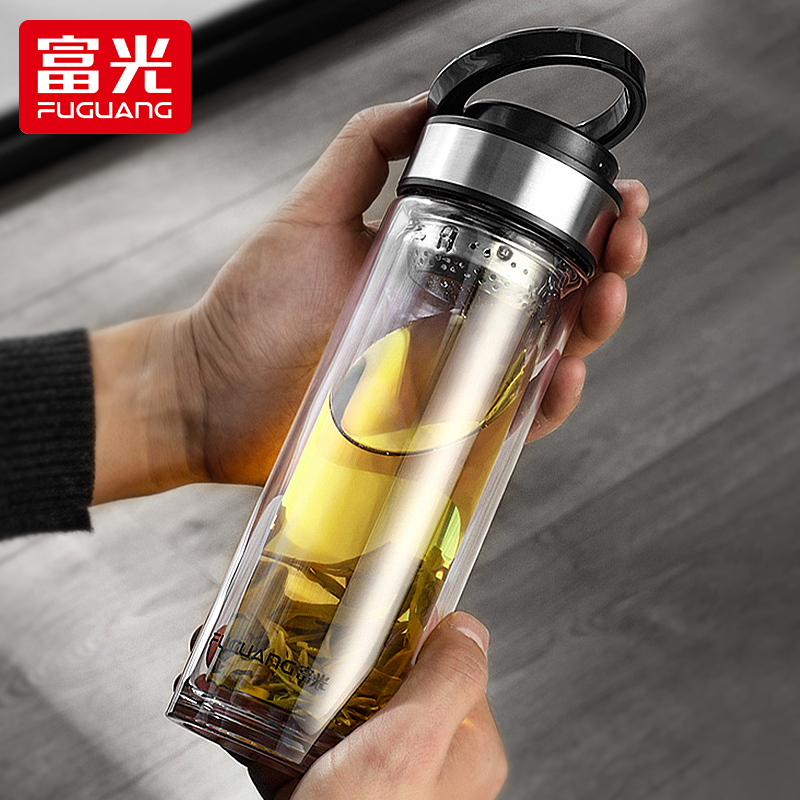 富光耐高温双层透明印字水杯子