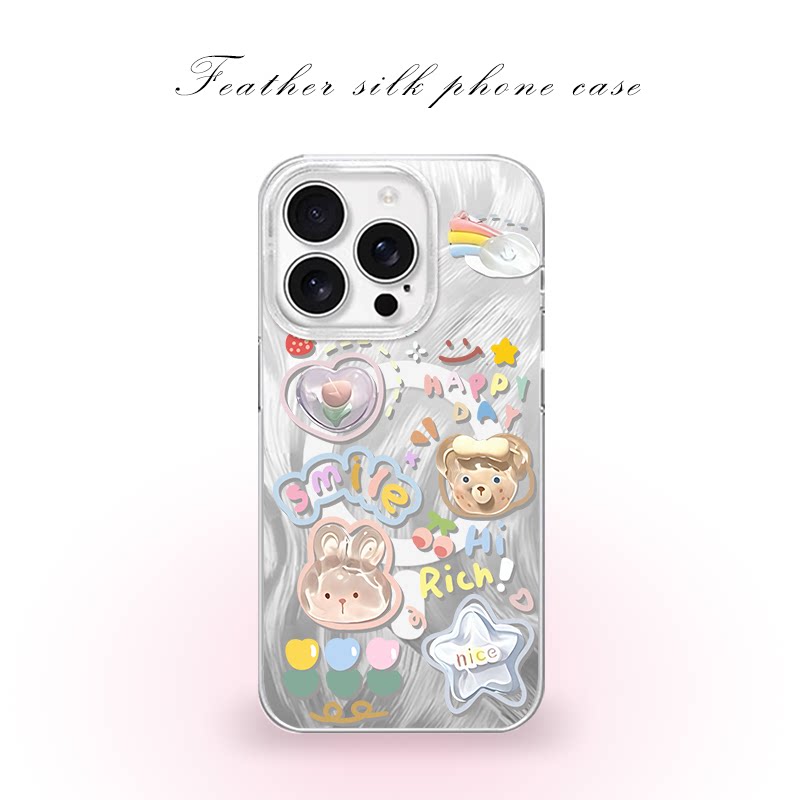 微笑发财小兔用于iPhone17pro/16promax手机壳华为mete80一加13磁吸vivoS30羽纱红米K80小米17OPPO