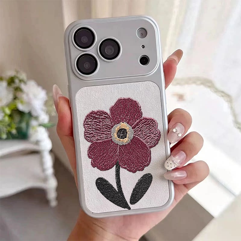 紫红色花朵适用于iPhone18promax/苹果17pro手机壳华为mete80—加13羊皮vivoS30自带镜头膜红米K80小米17OPPO