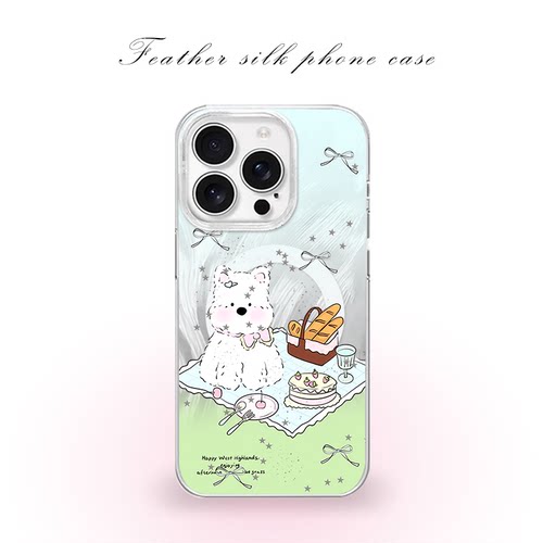 卡通草地西高地用于iPhone17pro/16promax手机壳华为mete80一加13磁吸vivoS30羽纱红米K80小米17OPPO