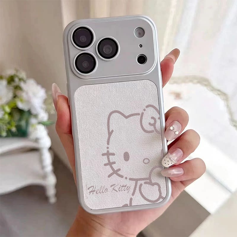 卡通小猫咪适用于iPhone18promax/苹果17pro手机壳华为mete80—加13羊皮vivoS30自带镜头膜红米K80小米17OPPO
