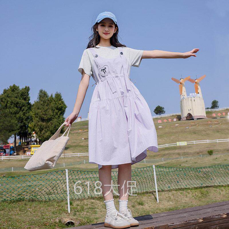 初中生背带裙夏装连衣裙2026新款少女假两件洋气休闲高中学生裙子