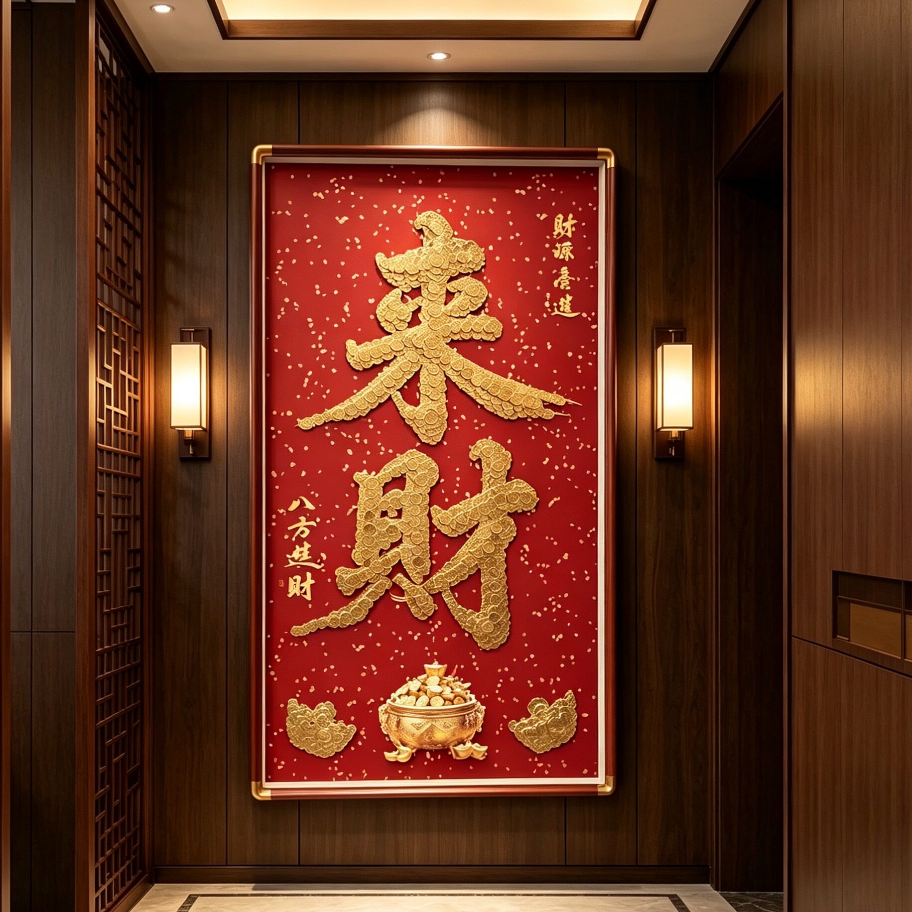 来财招财进宝财源广进中式玄关装饰画立体金币工艺挂画diy手工画