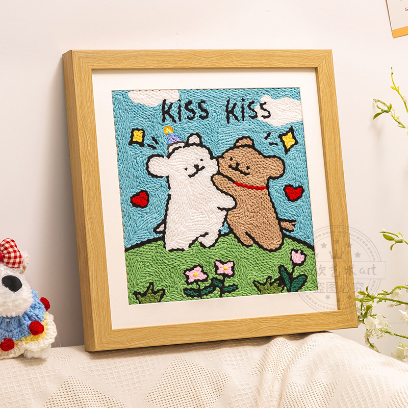 线条小狗戳戳绣情侣男友生日礼物diy手工刺绣材料毛线画新手解压