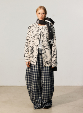 FUNNEL IN原创设计黑白杂色纽扣毛衣针织开衫女入秋高级感穿搭