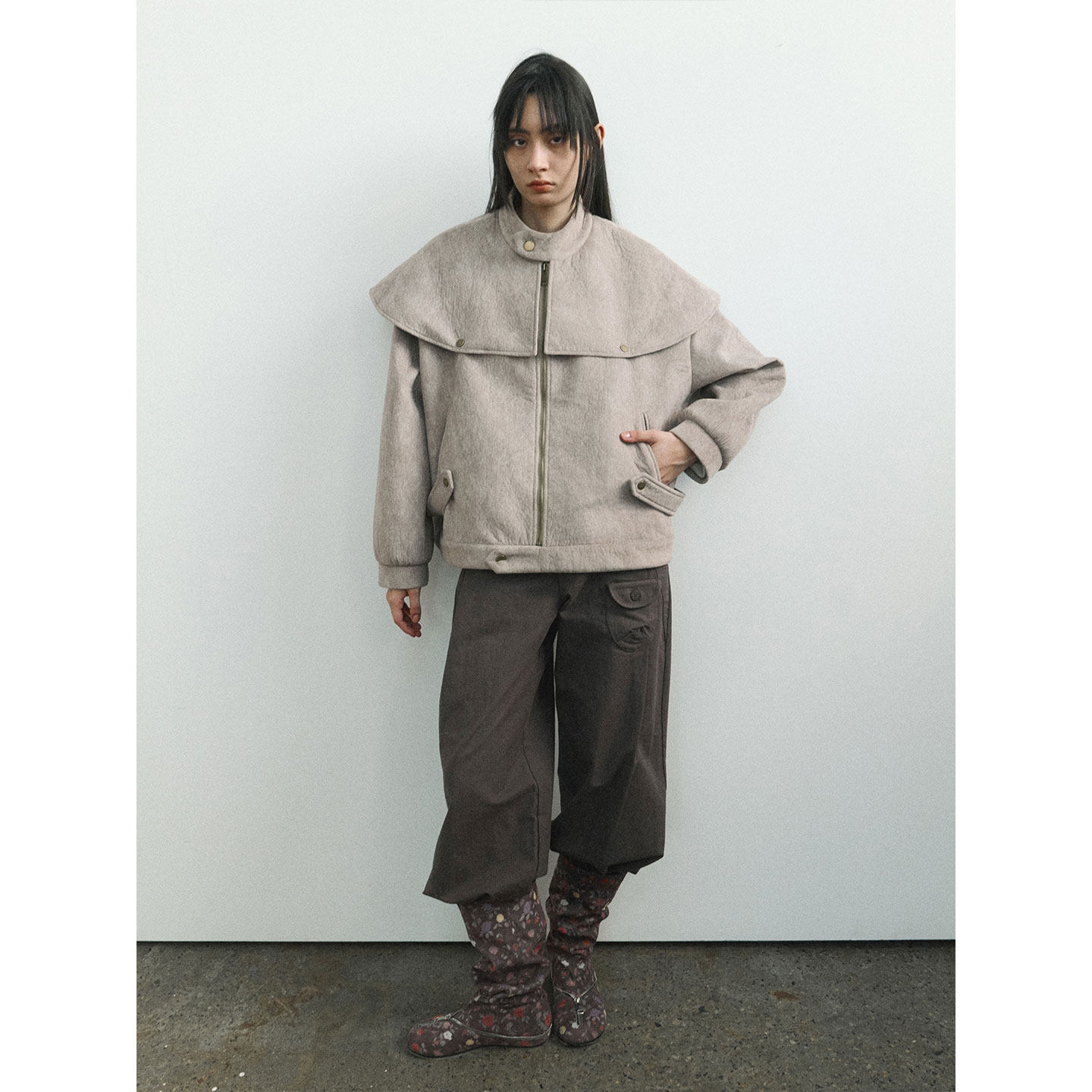 Funnel in复古披肩斗篷外套女秋冬季新款宽松慵懒风上衣