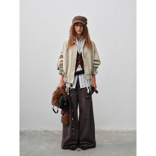 翻领工装 FUNNEL 百搭外套女 夹克2025新款 口格纹短款 袖