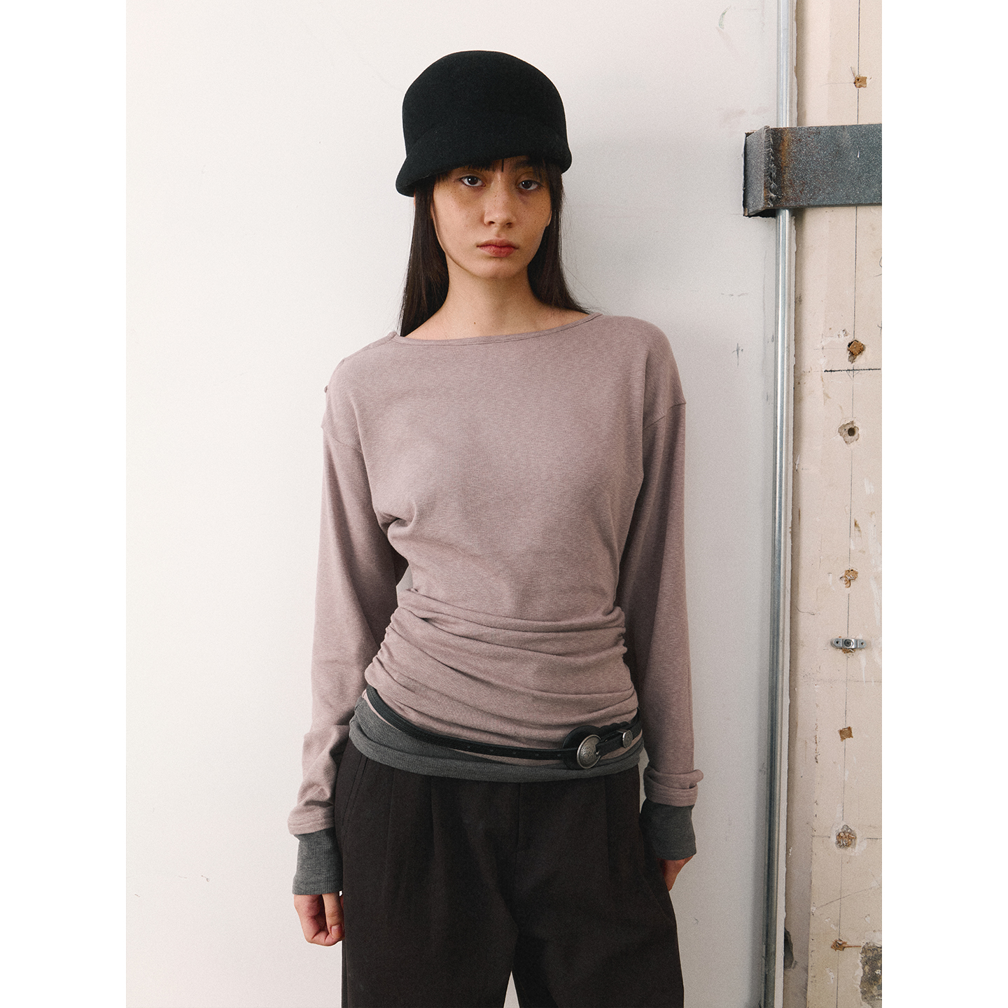 FUNNEL IN一字肩纽扣假两件针织衫女2025秋冬季新款套头打底上衣