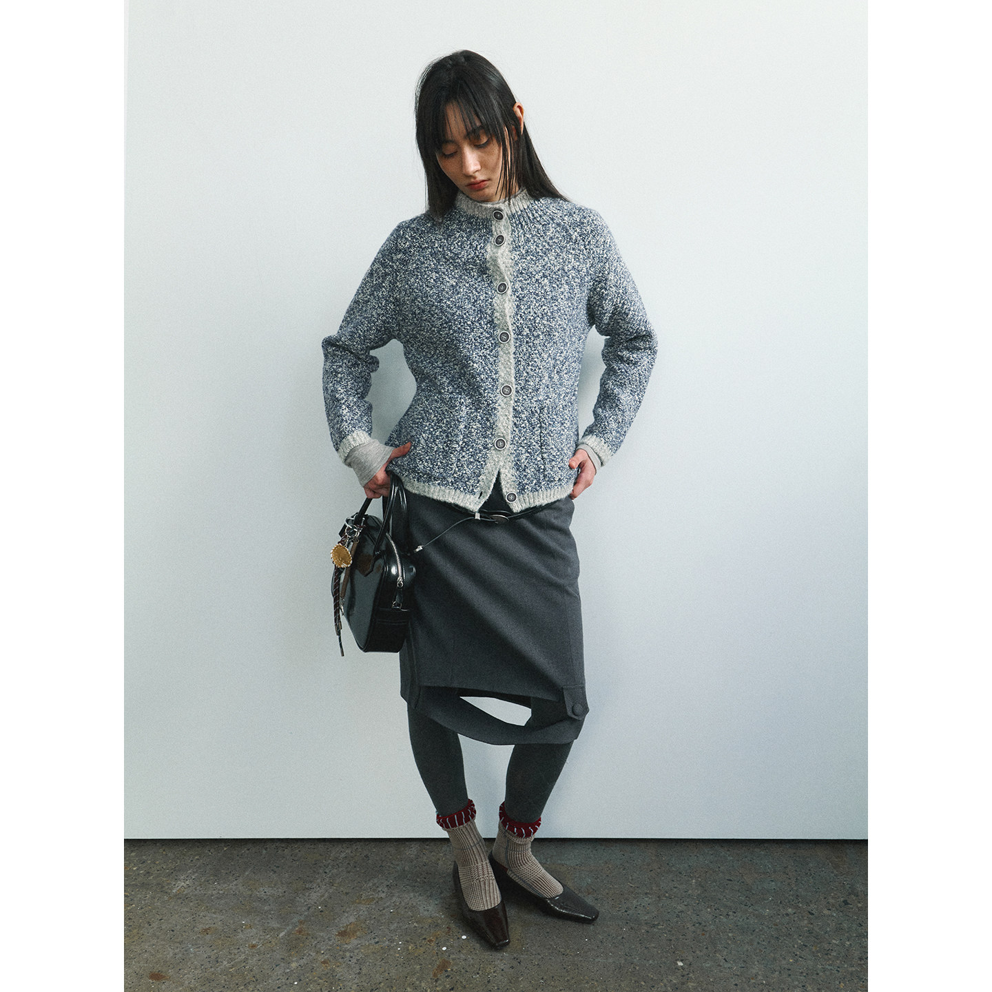 Funnel IN杂色混纺开衫毛衣外套女2025秋冬季新款半高领针织