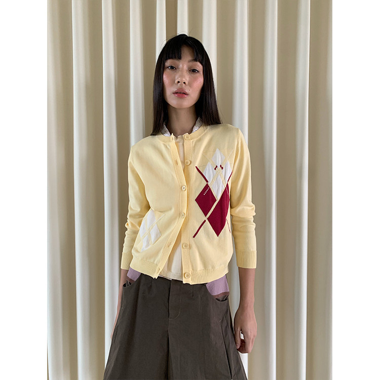 FUNNEL IN 菱形撞色别致针织开衫女春季穿搭独特漂亮初春上衣