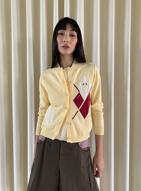 FUNNEL IN 菱形撞色别致针织开衫女春季穿搭独特漂亮初春上衣