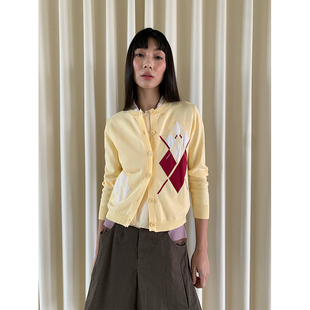 FUNNEL 菱形撞色别致针织开衫 女春季 穿搭独特漂亮初春上衣