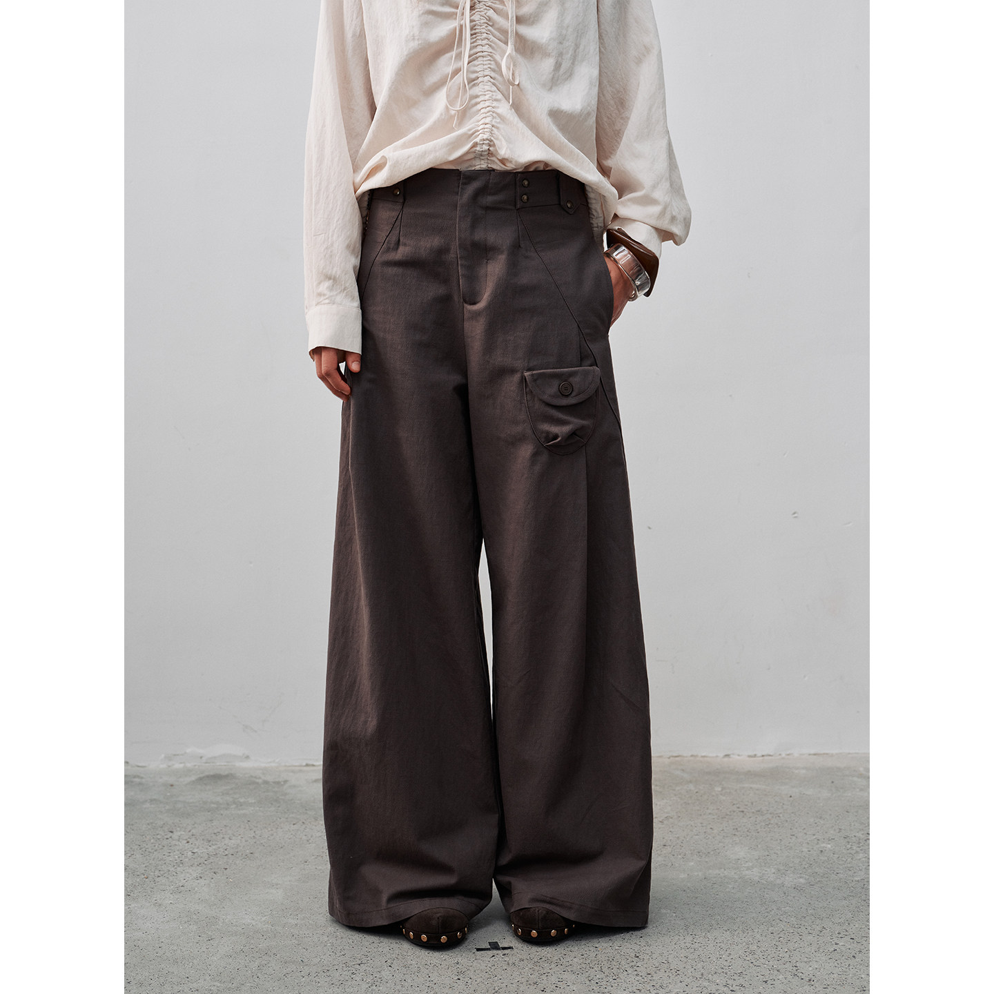 FUNNEL IN早秋新款复古风异形口袋宽松阔腿裤女高腰百搭休闲长裤