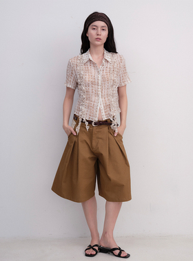 FUNNEL IN 木耳边薄纱设计感短袖衬衫法式洋气独特别致小资小上衣